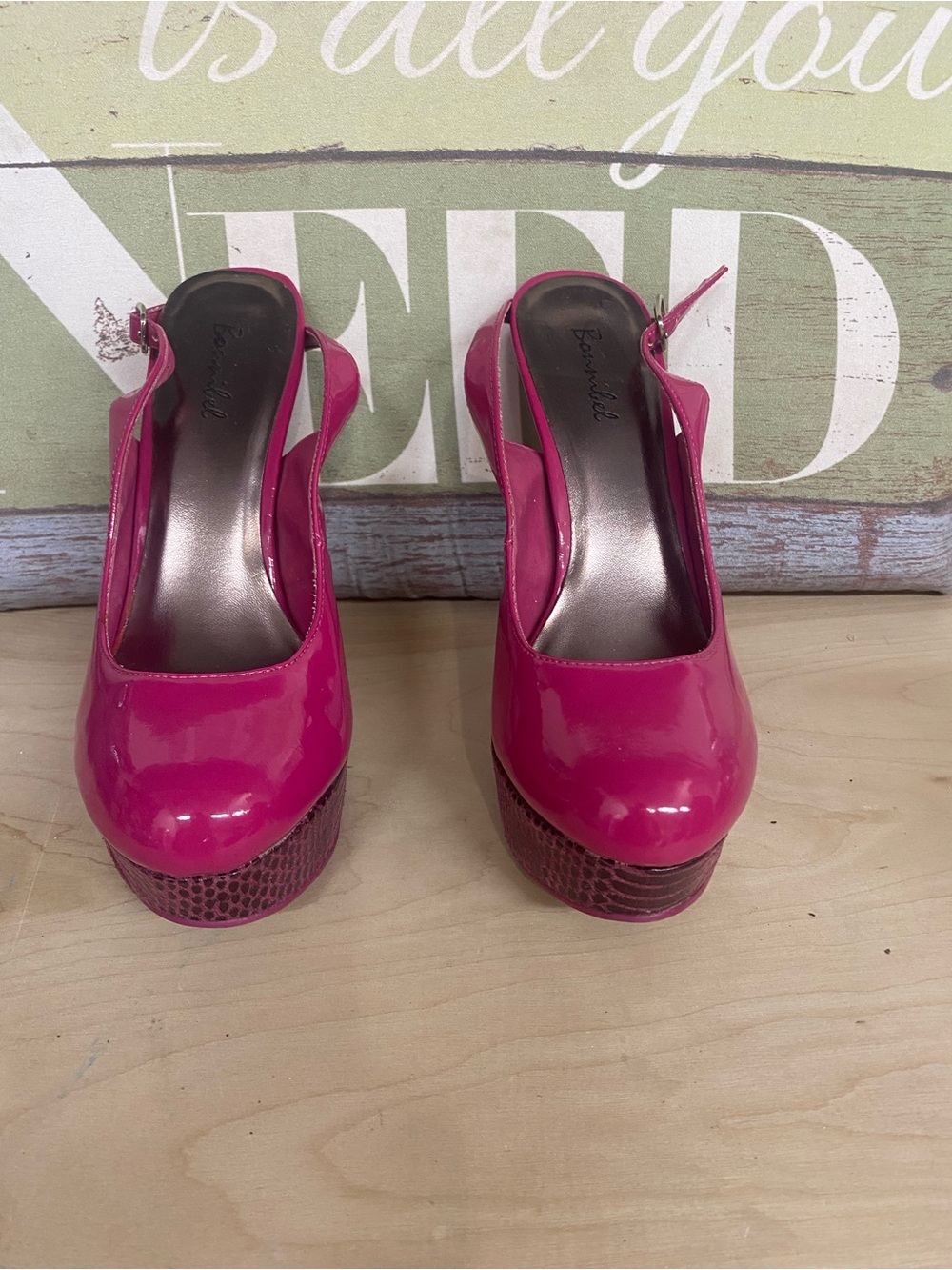 Platform Slingback Pumps in Bright Pink Patent